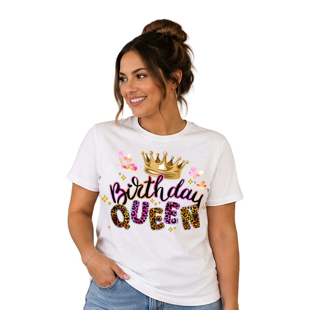 Birthday Queen Butterfly Leopard Crown Tee
