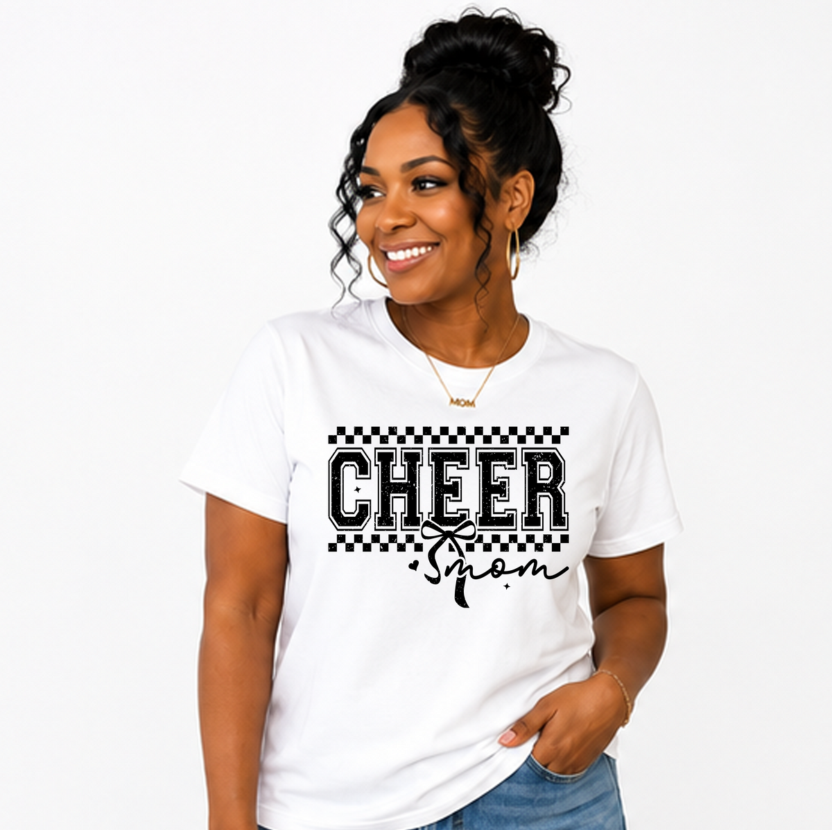 Checkered Bow Cheer Mom Shirt