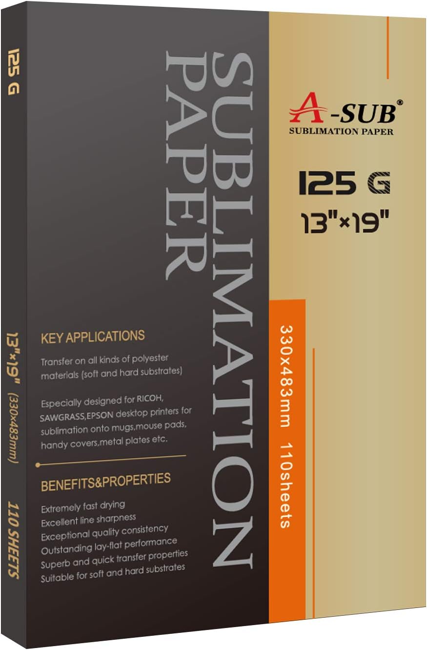 A-SUB Sublimation Paper 13X19 Inch 110 Sheets ONLY Compatible with Sublimation Printer and Sublimation Ink 125g