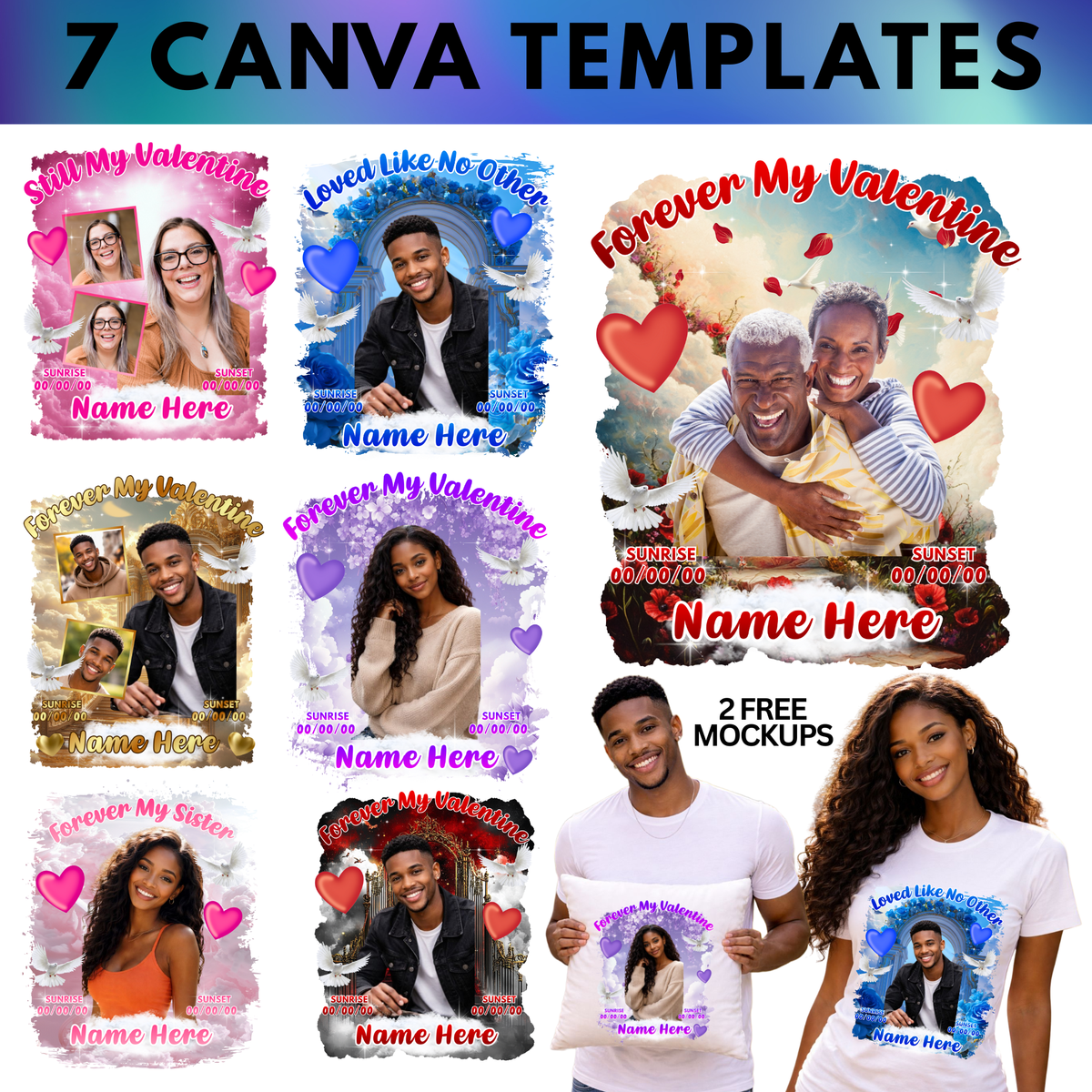 Memorial Valentine Canva Templates | Forever My Valentine | Editable Photo Shirt & Pillow Designs | Digital Download