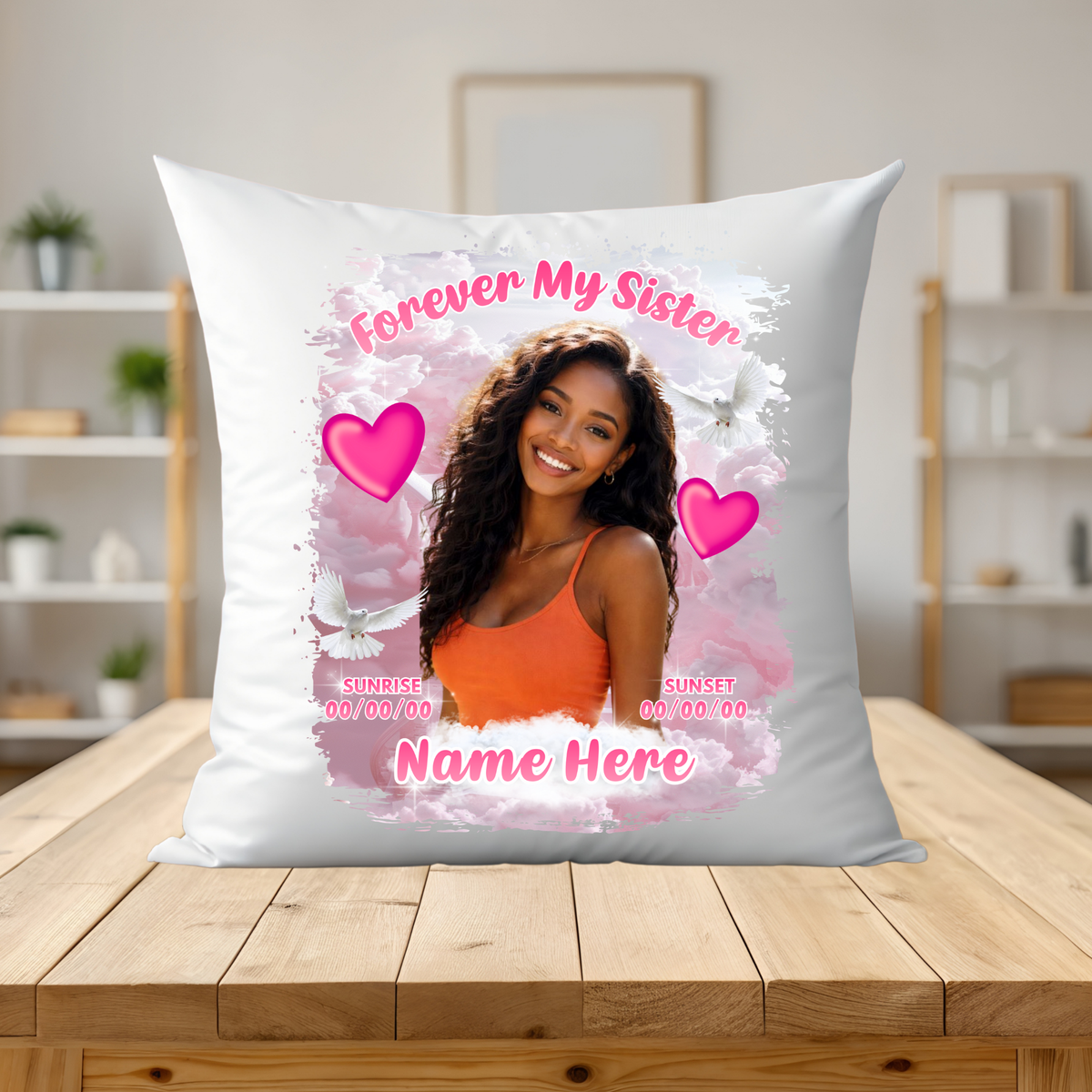 Forever My Sister Memorial Pillow • Personalized Sister Tribute Gift • Custom Photo Memorial Cushion • Pink Remembrance Keepsake