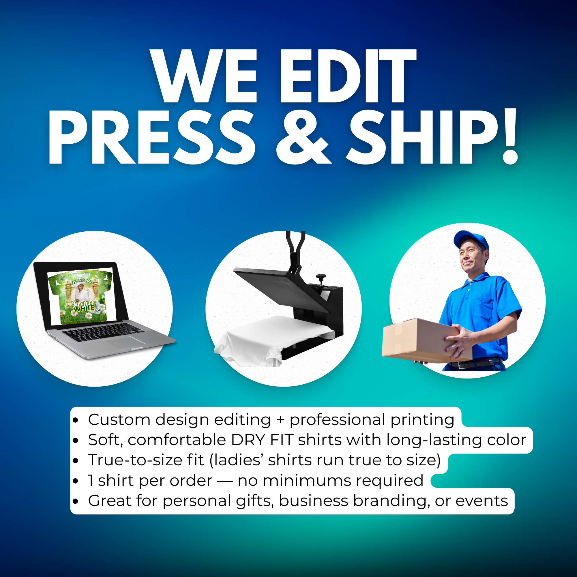 Custom Shirt Printing – Send Your Design Link | We Edit, Print & Ship Your Shirt | Personalized T-Shirt Service with Design Proof