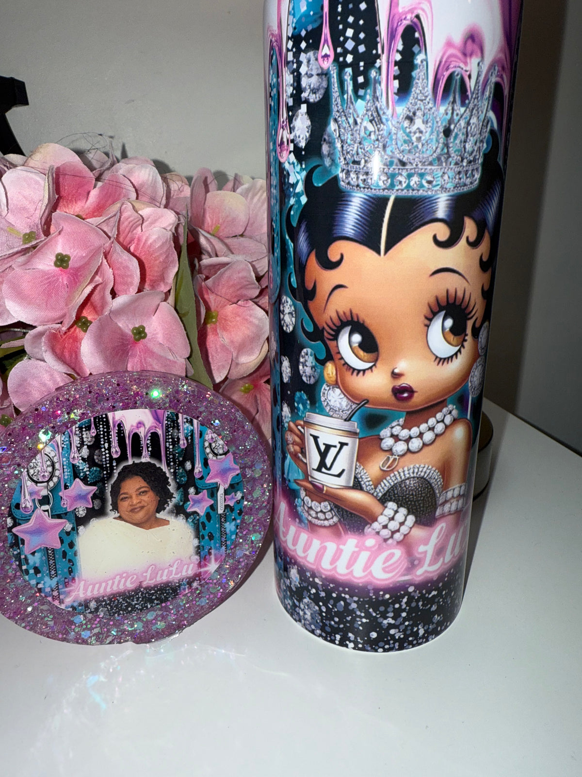 Pink Custom Photo Tumbler & Coaster Set | Personalized Gift | Luxury Keepsake | Birthday, Mother’s Day, Tribute Gift