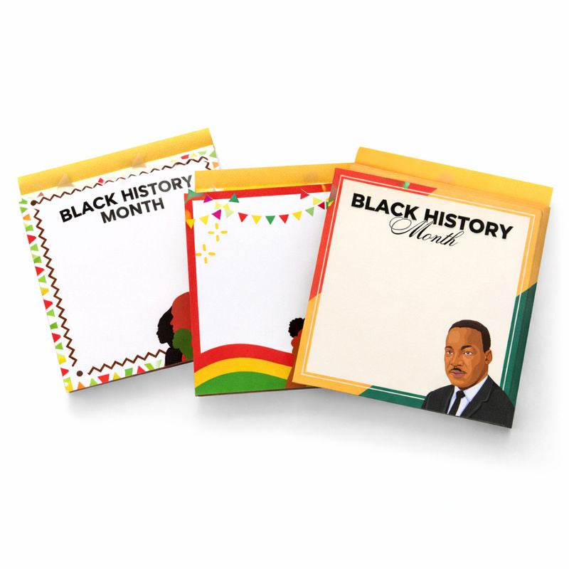3 Black History Month Sticky Notes – Afrocentric Stationery Notepad, MLK & African Print Notepad, Black Pride Office Supplies, BHM Gift Idea