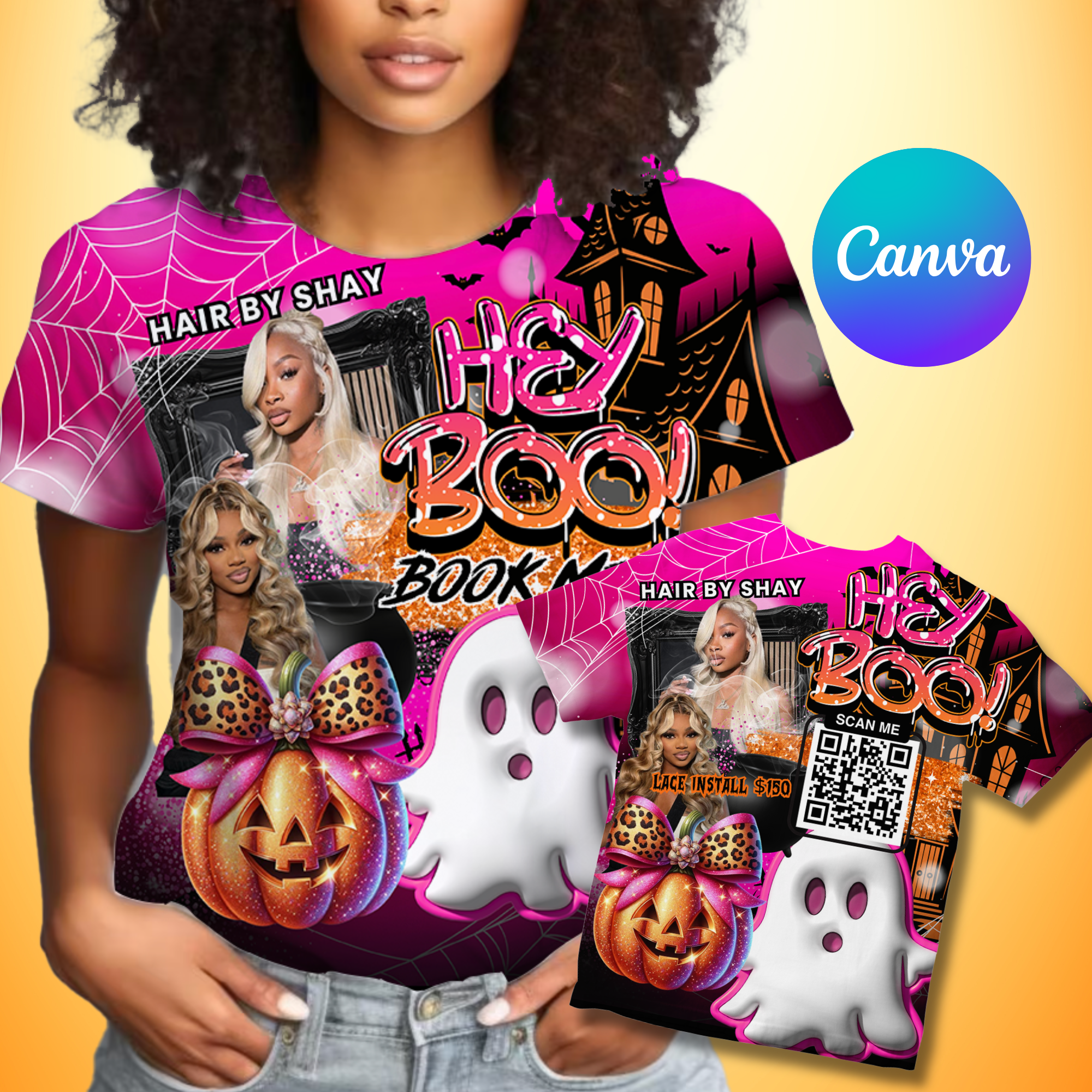 Hey BOO! Halloween Promo Shirt Template (Canva Editable)