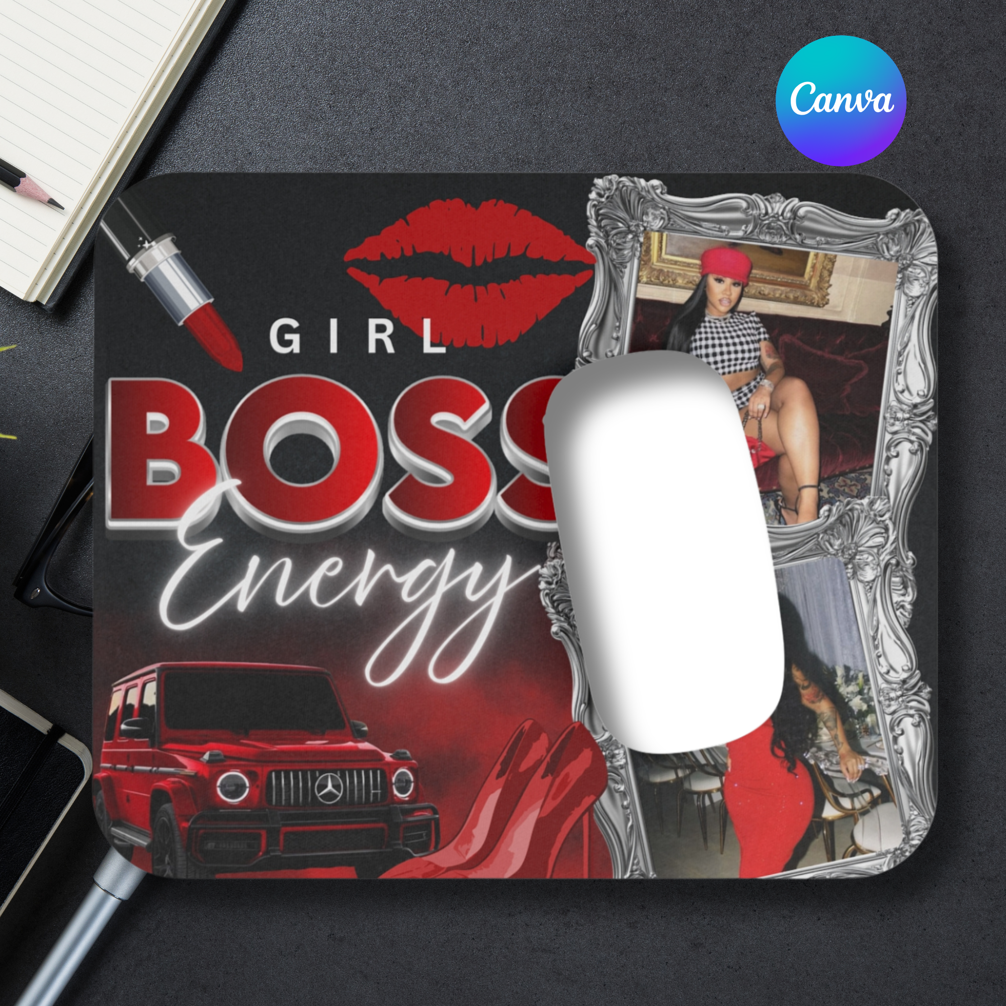 Girl Boss Energy Mouse Pad Template (Canva Editable)