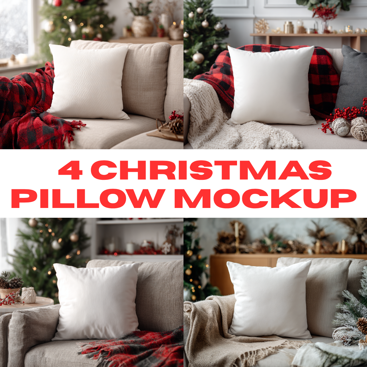 🎄 4 Christmas Pillow Mockup Bundle 🎄
