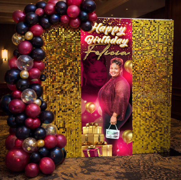 Custom 2x6 Birthday Banner • Personalized Photo Backdrop • Name & Color Change • Luxury Gold Shimmer Party Decor • 1 Photo Max • Elegant Event Banner