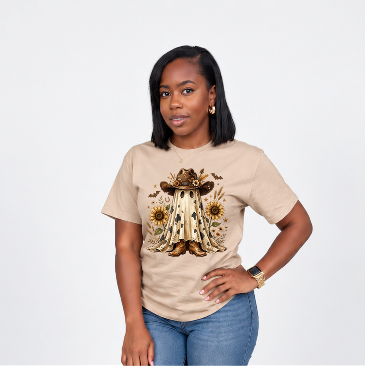 Cowgirl Ghost Shirt | Western Halloween Graphic Tee for Women