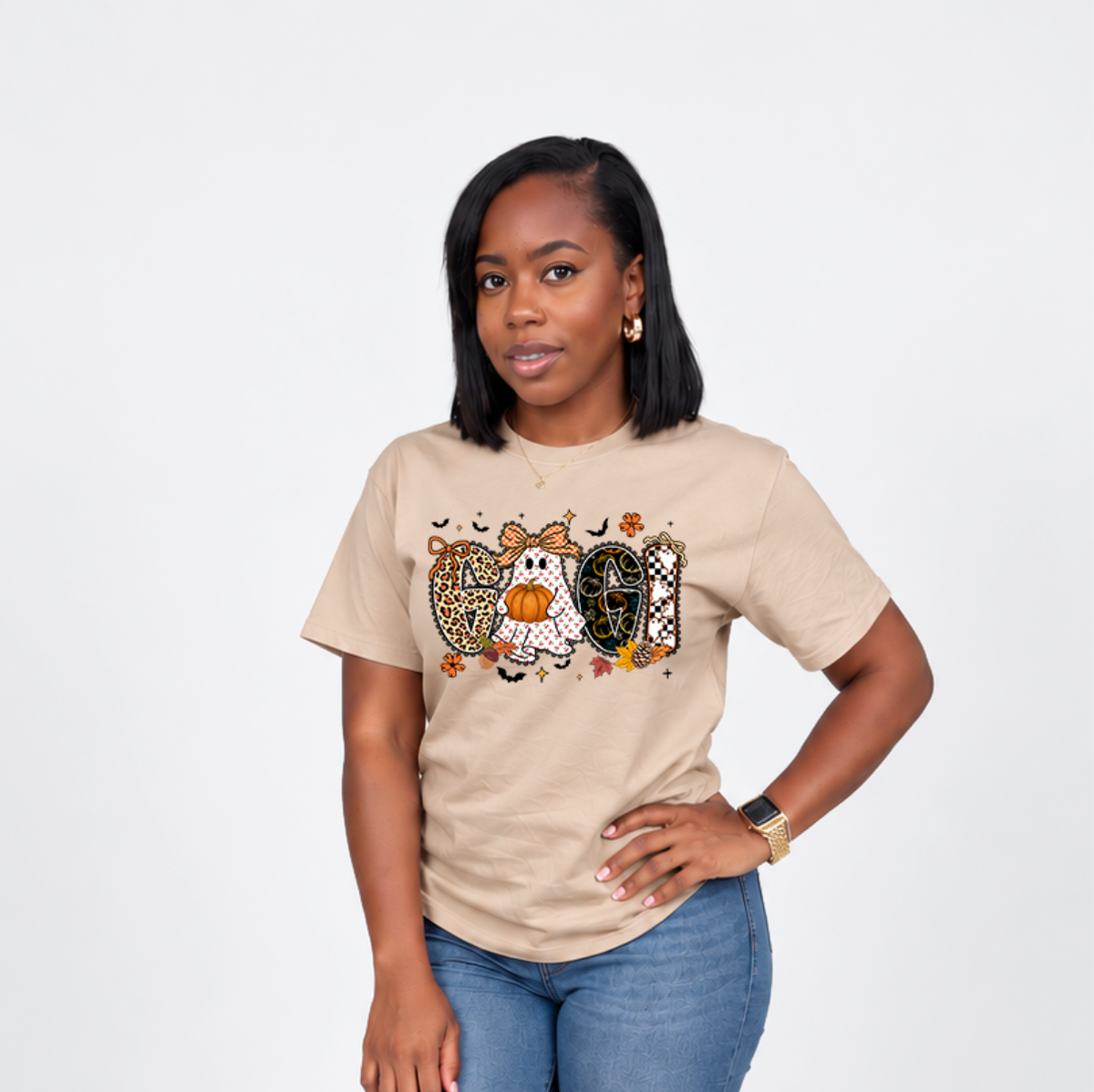 Fall GIGI Shirt | Leopard Pumpkin Graphic Tee for Women