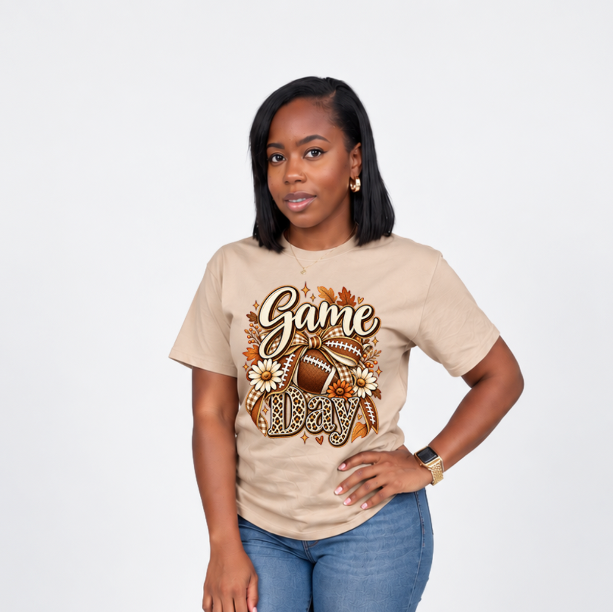 Fall Game Day Shirt | Leopard Football Graphic Tee for Women
