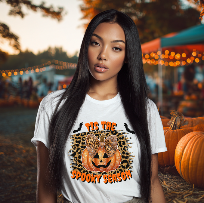 ‘Tis The Spooky Season Shirt | Leopard Pumpkin Halloween Tee | Fall Graphic Tee | Cute Autumn Shirt for Women | Pumpkin Patch Outfit