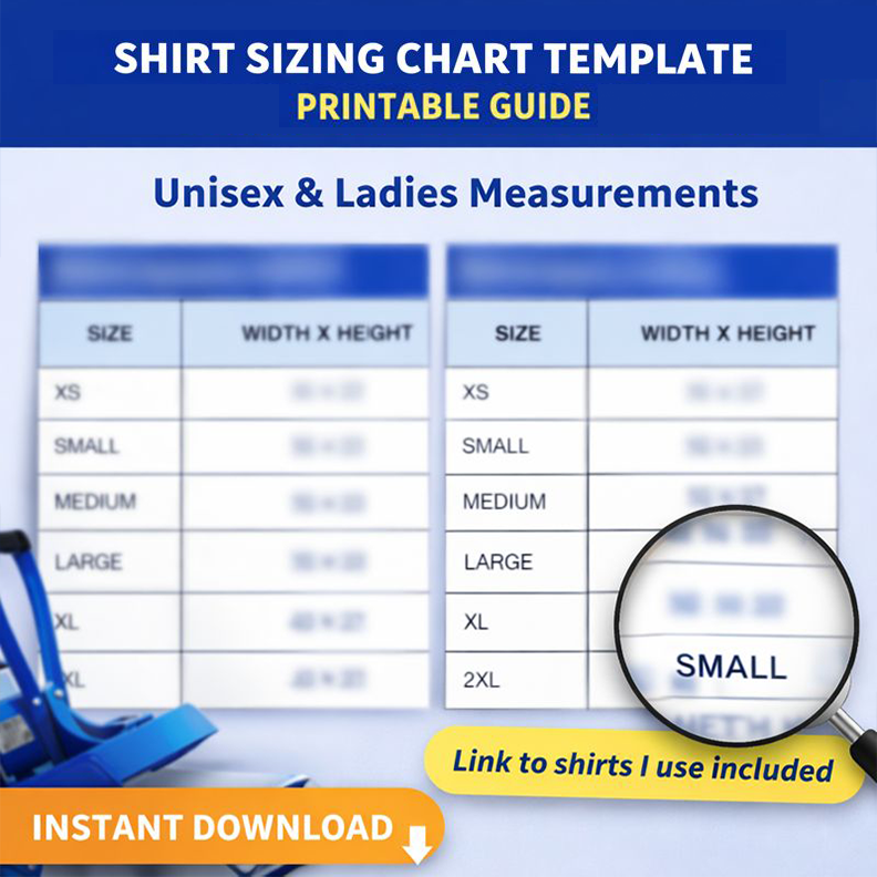 All-Over Shirt Sizing Chart Template | Unisex & Ladies Size Guide | Printable Sublimation Shirt Measurements | Perfect Tee Academy Download