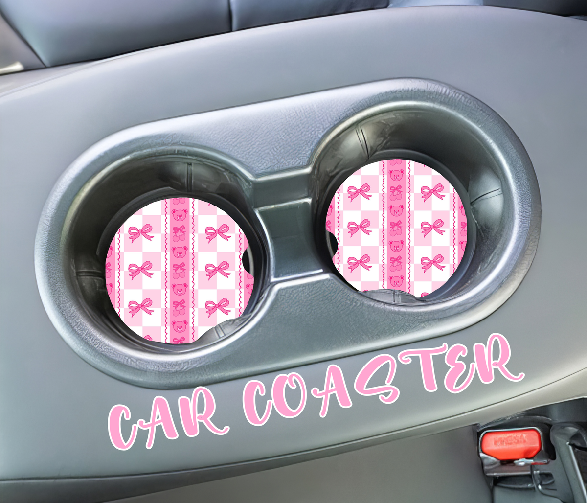 Valentine Car Coasters | Pink Coquette Neoprene Car Coasters | Girly Cup Holder Coasters | Valentine Car Accessories | Set of 2