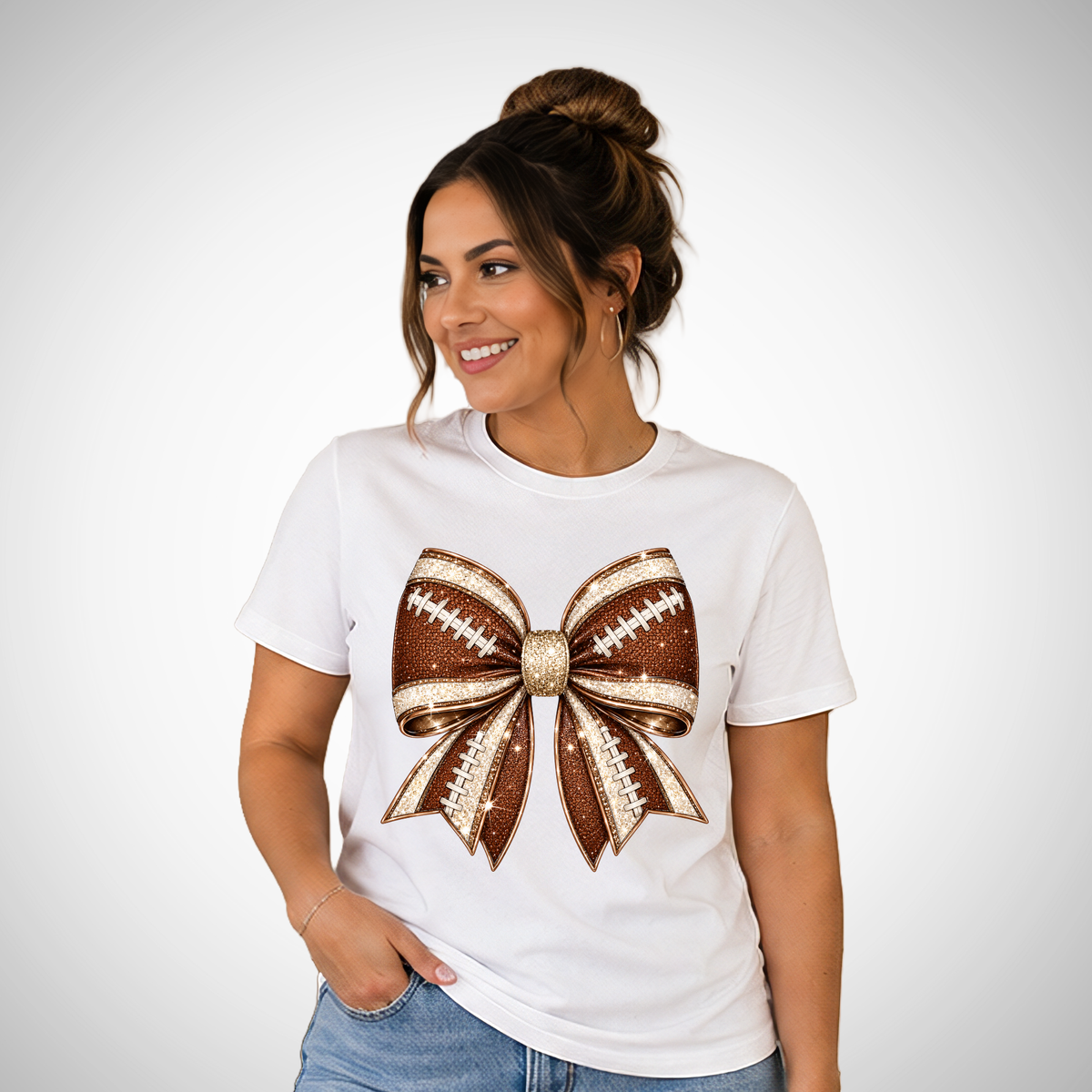 Glitter Football Bow Graphic Tee