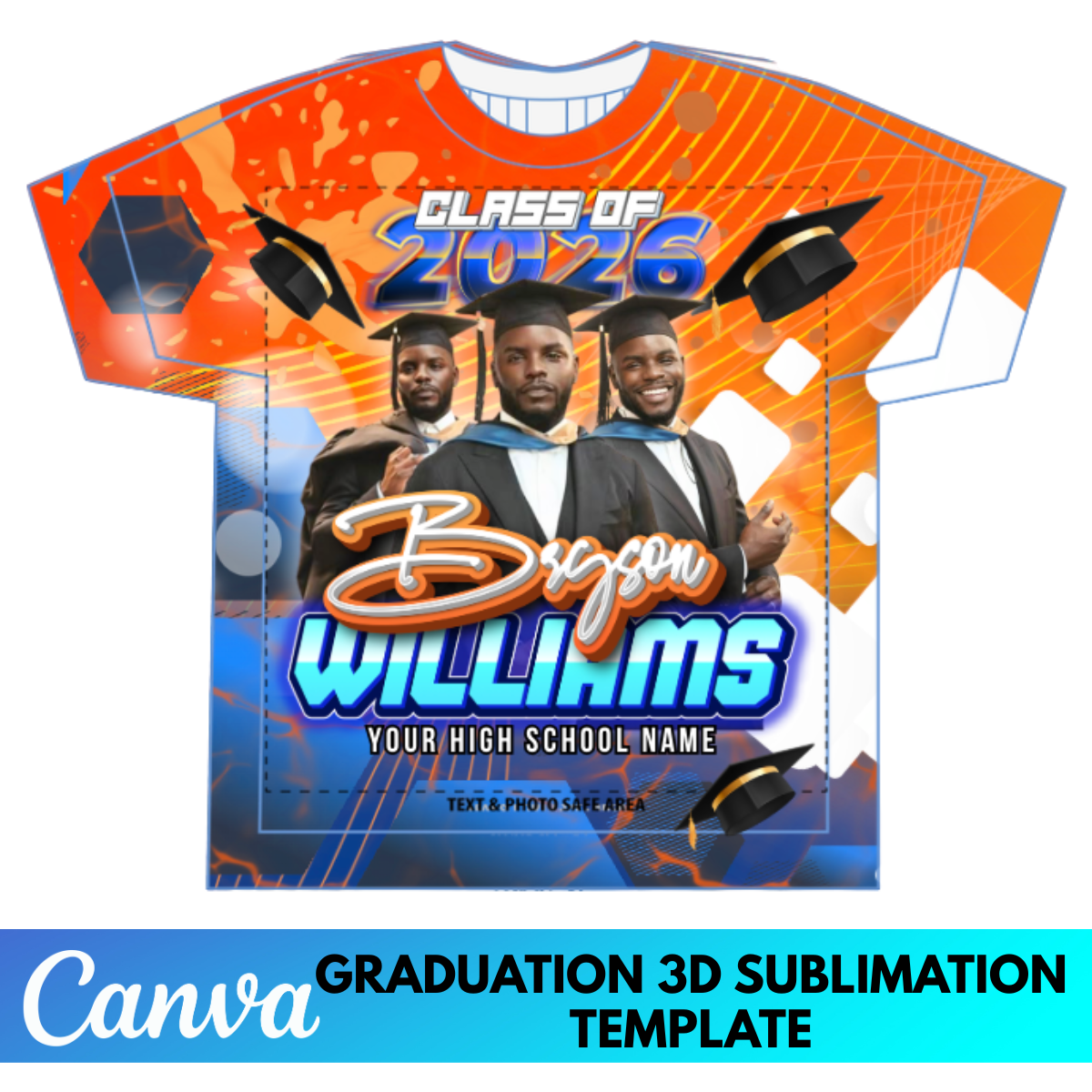 Graduation Shirt Template Canva | Class of 2026 Sublimation Template | Editable Graduation Tee Canva | Bold Graduation Shirt Design