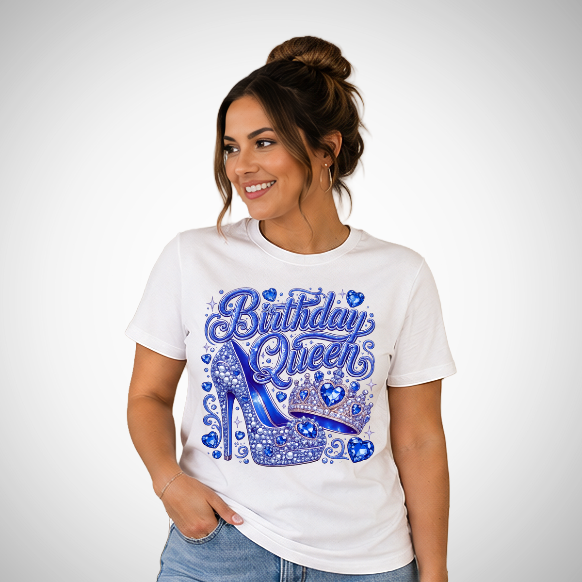 Birthday Queen Sapphire Heart Gem Heel Tee