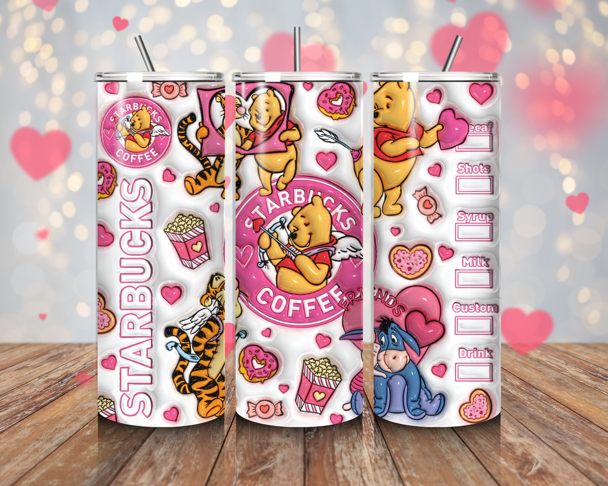 20oz Valentine Coffee Lover Tumbler | Cute Pink Heart Wrap Skinny Tumbler | Reusable Stainless Steel Cup w/ Straw | Gift for Her