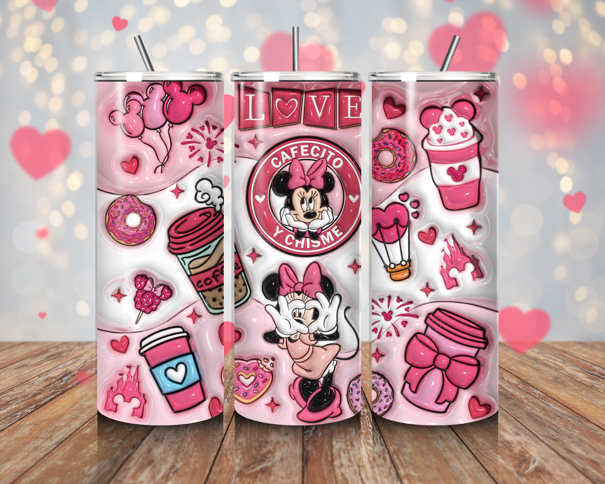 20oz Valentine Coffee Aesthetic Tumbler | Pink Hearts & Treats Skinny Cup | Cute Love Theme Stainless Steel Tumbler w/ Straw