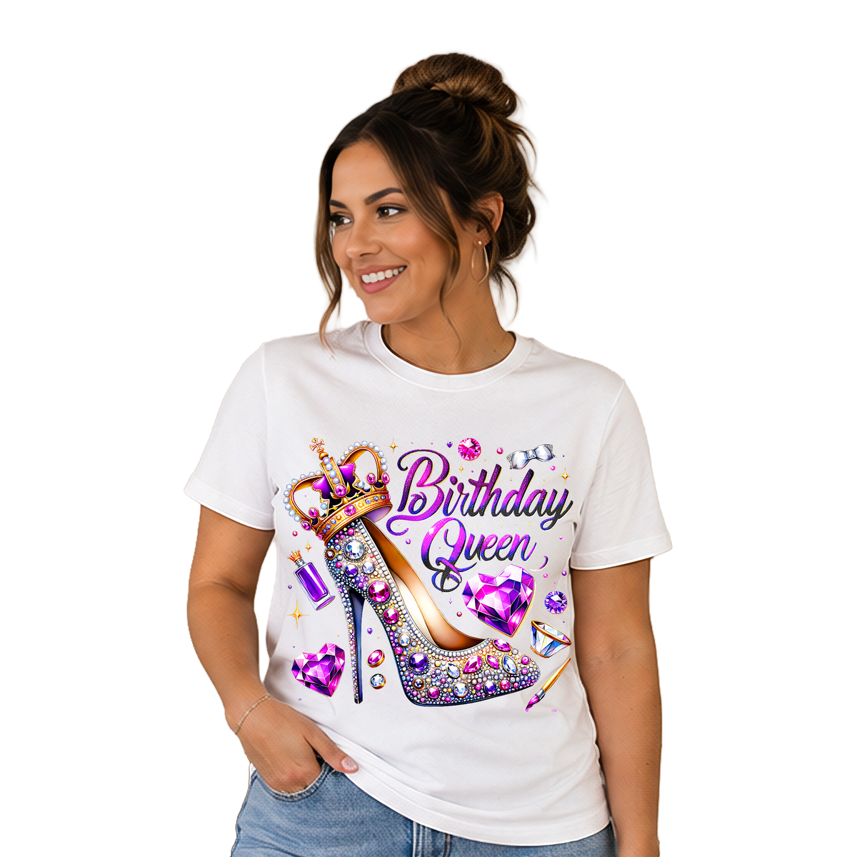 Birthday Queen Jeweled Heels & Crown Graphic Tee