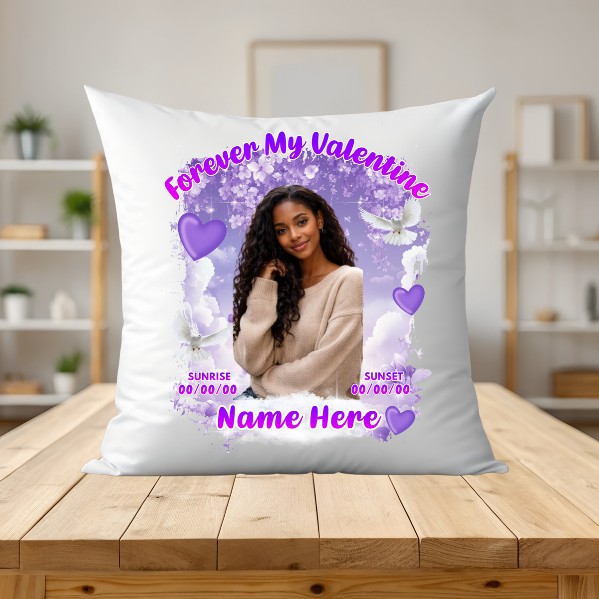 Forever My Valentine Memorial Pillow • Purple Custom Photo Tribute • Personalized Remembrance Cushion • Sympathy Gift for Loved Ones