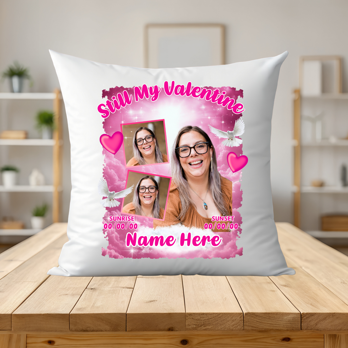 Still My Valentine Memorial Pillow • Custom 2-Photo Remembrance Gift • Personalized Pink Tribute Cushion • Memorial Valentine Keepsake