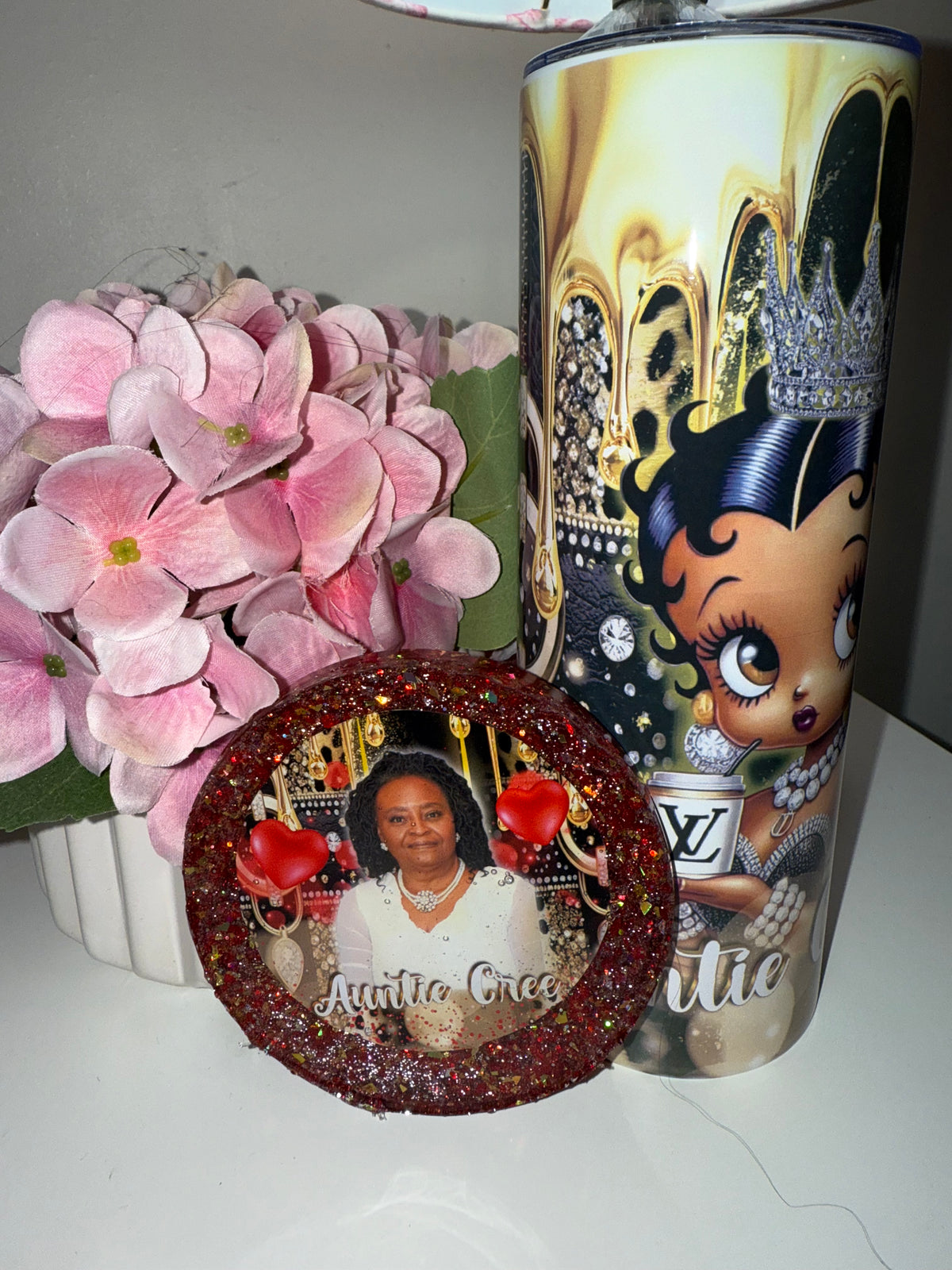 Red & Gold Custom Photo Tumbler & Coaster Set | Personalized Gift | Luxury Keepsake | Birthday, Mother’s Day, Tribute Gift