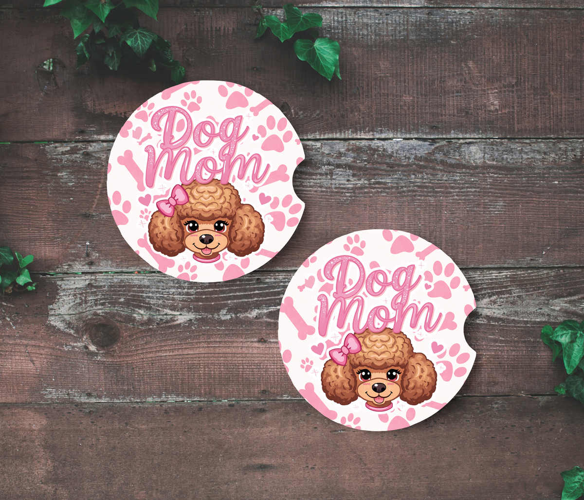 Dog Mom Car Coasters | Poodle Mom Neoprene Car Coasters | Cute Car Cup Holder Coasters | Pet Lover Gift | Set of 2