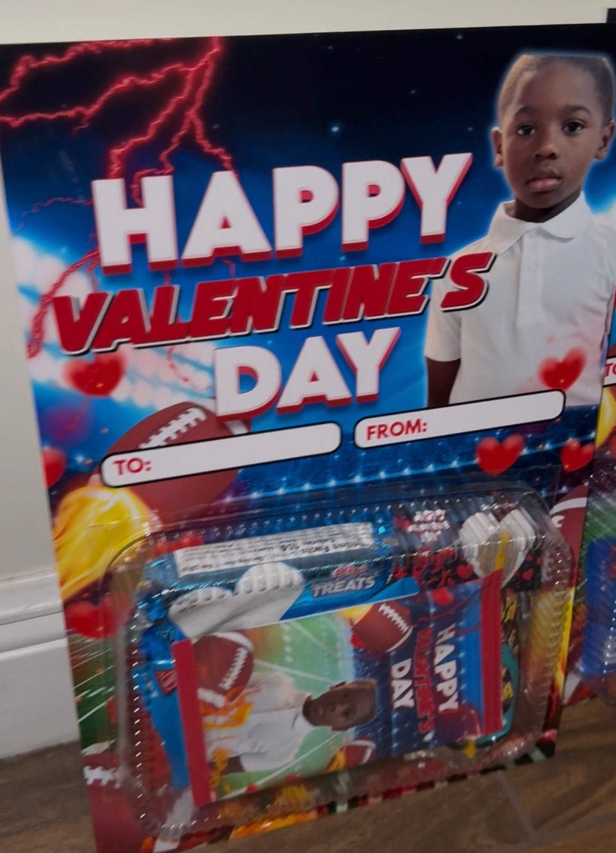 Custom Jumbo Football Valentine’s Day Card – Personalized Photo Valentine Gift for Kids