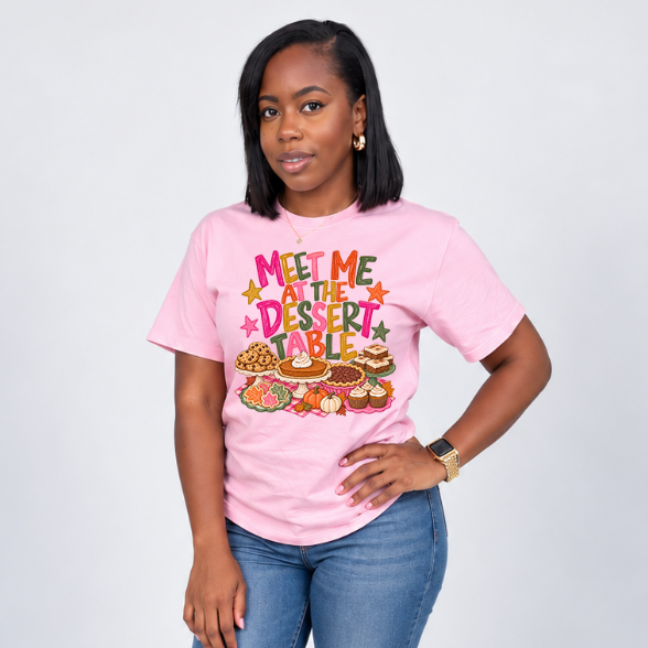 Meet Me At The Dessert Table Thanksgiving Graphic Tee | Pink Fall Shirt