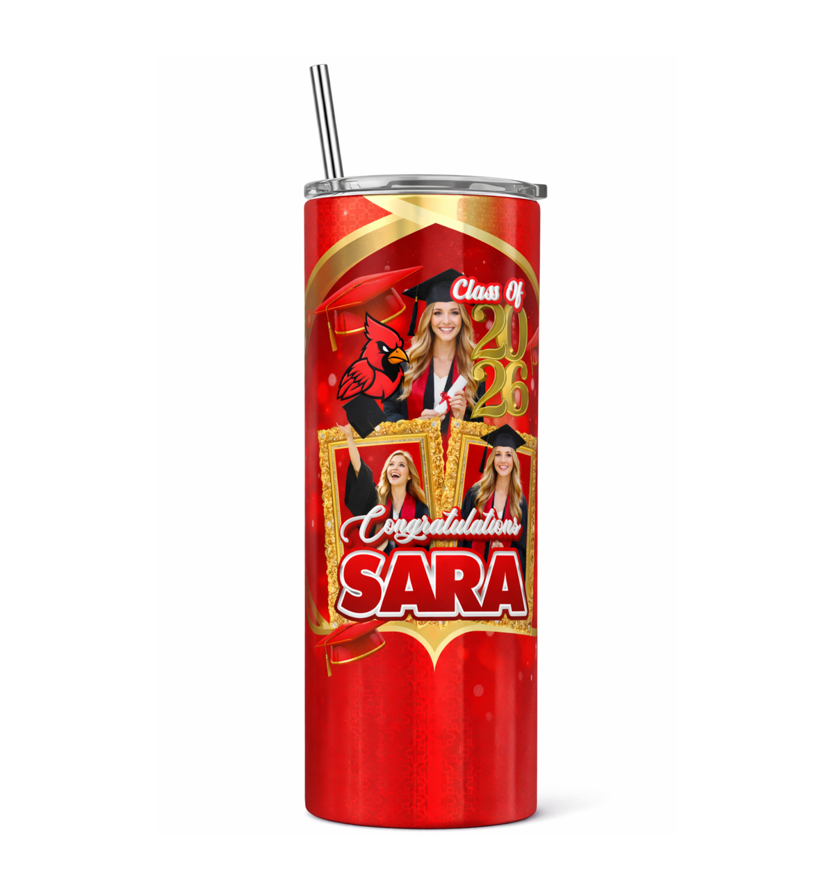 Custom Graduation Tumbler 20oz | Personalized Grad Photo Cup | Class of 2026 Tumbler | Graduation Gift | Custom Colors, Name & Mascot