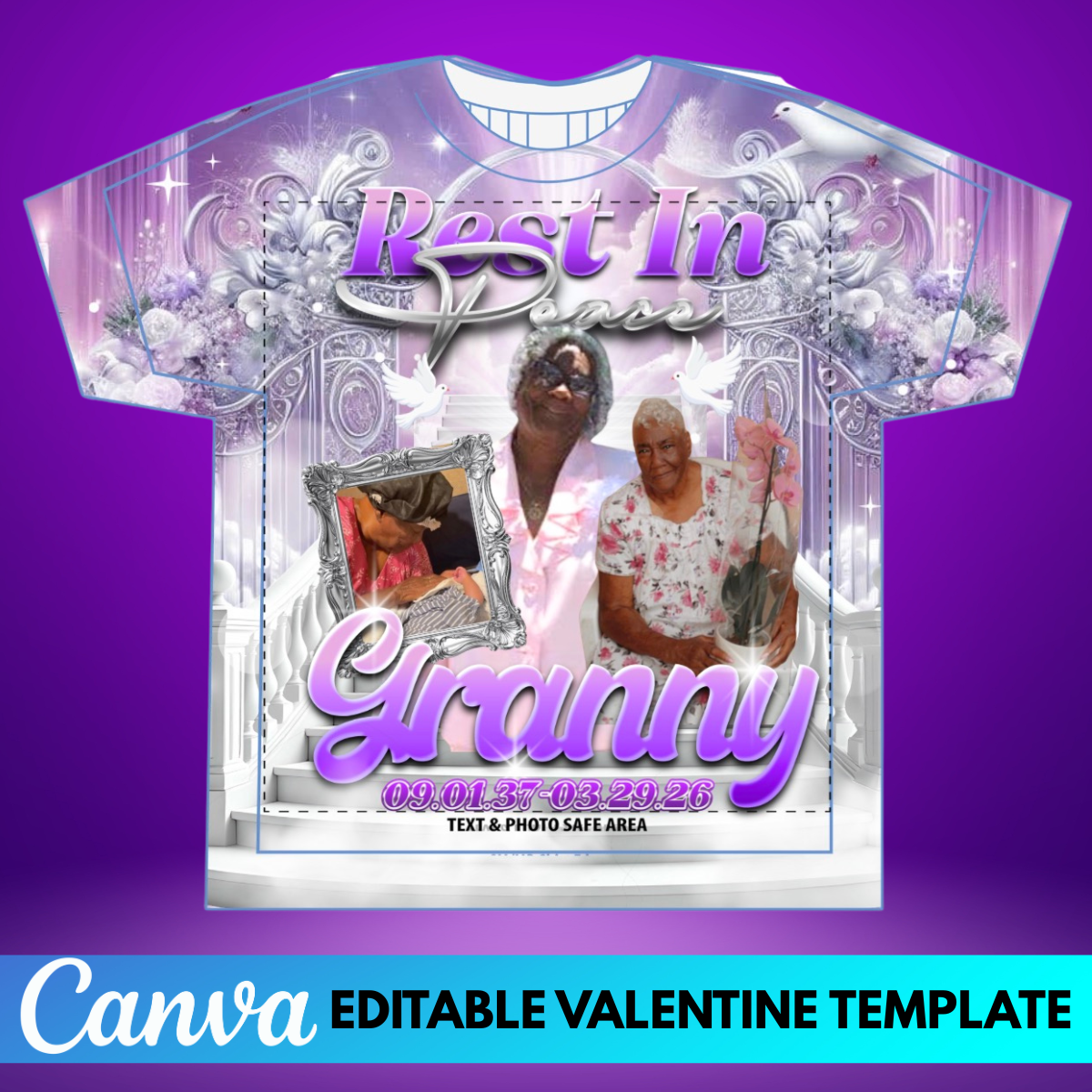 Editable Memorial Shirt Template Canva | All-Over Sublimation T-Shirt Design | Rest In Peace Tribute Shirt | Custom Photo Template